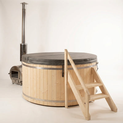 Wood-Fired Hot Tub Designed for Off-Grid Recovery, 4-5 Person Pine Cedar, Stainless Steel Heater, Dual Temperature