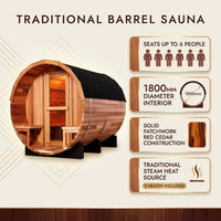 6-Person Patchworkred Cedar Traditional Steam Barrel Sauna — Results & Stats