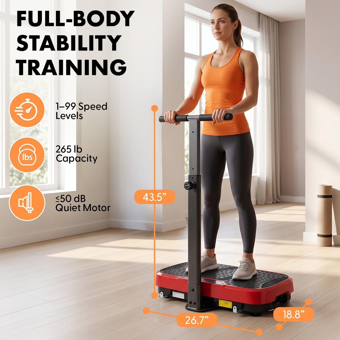 Vibration Plate Exercise Machine with Handlebar, Vibration Plate with Handles for Low-Impact Home Fitness, 1-99 Speed Levels, 10 Preset Programs, Remote Control, Quiet Workout Platform