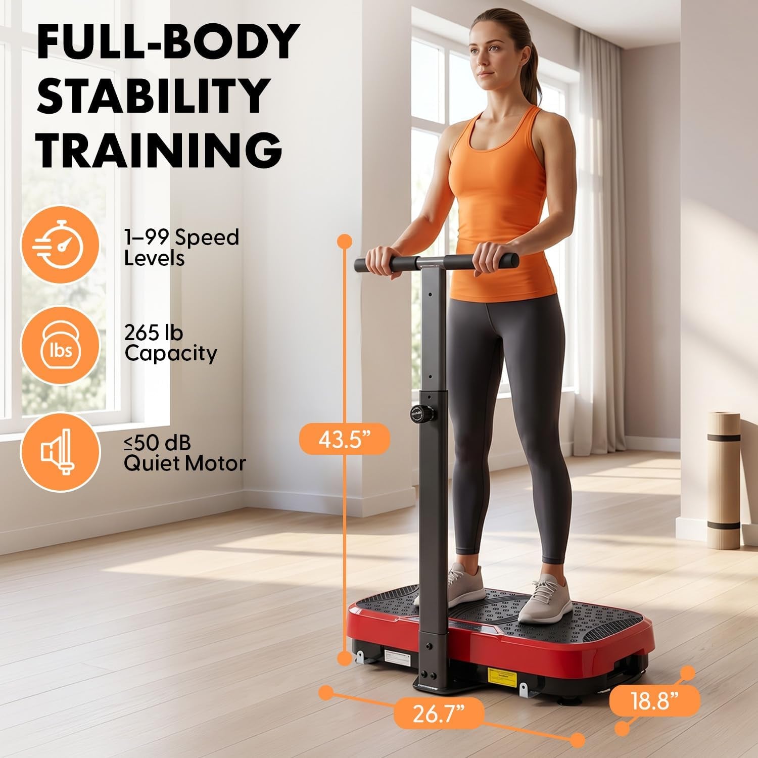 Vibration Plate Exercise Machine with Handlebar, Vibration Plate with Handles for Low-Impact Home Fitness, 1-99 Speed Levels, 10 Preset Programs, Remote Control, Quiet Workout Platform