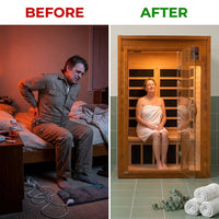 Infrared Sauna Built for Home Wellness, Low EMF Carbon Panels, Canadian Hemlock Wood, 2 Person Capacity — Before & After