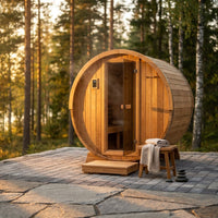 Outdoor Traditional Sauna, 4-6 Person Wooden Sauna, Steam Wet Wood Sauna with 220V with 6KW Heater, Sauna Stone, Thermometer — Studio Shot