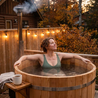 PEWSHTUB Pine Hot Tub and Ice Bath 4-5 Person with Wood-Fired Heater — Lifestyle